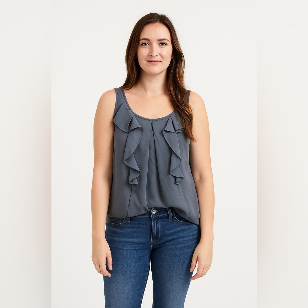 New York & Company Gray Short Sleeve Blouse Medium